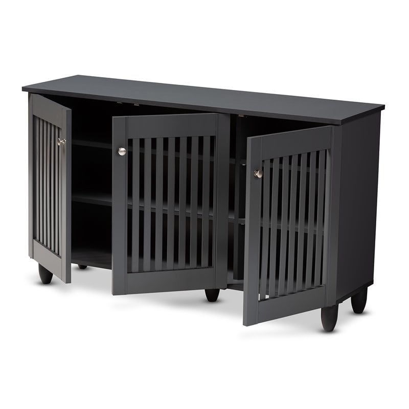 Bowery Hill 3-Door Wood Entryway Shoe Cabinet in Dark Gray