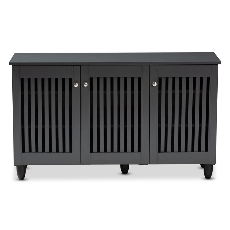Bowery Hill 3-Door Wood Entryway Shoe Cabinet in Dark Gray