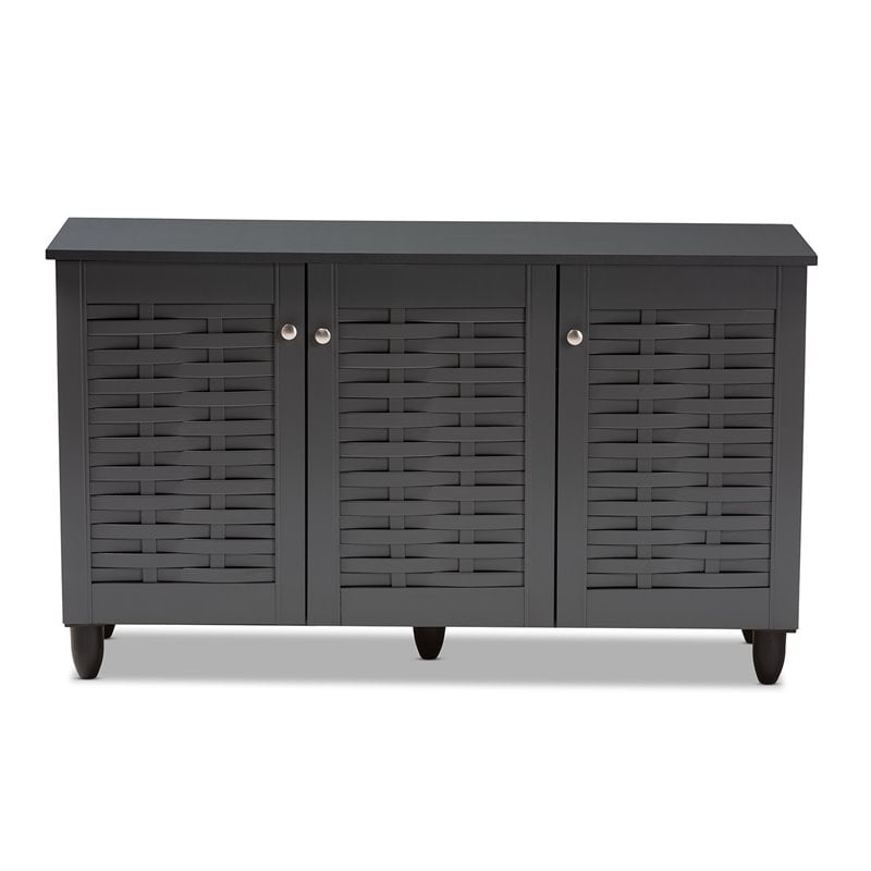 Bowery Hill 3-Door Wood Entryway Shoe Cabinet in Dark Gray