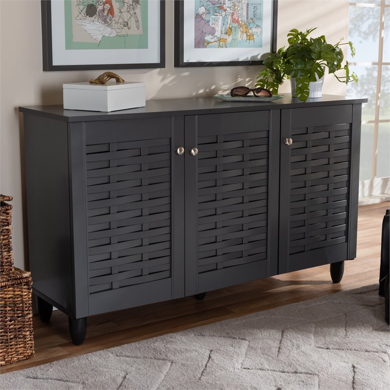 Bowery Hill 3-Door Wood Entryway Shoe Cabinet in Dark Gray