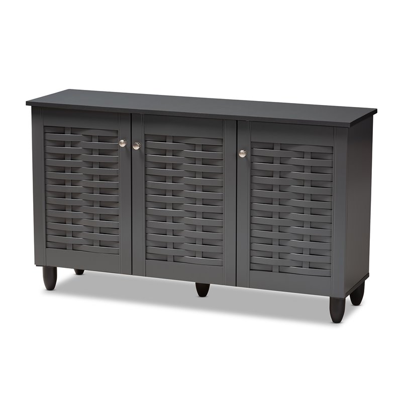 Bowery Hill 3-Door Wood Entryway Shoe Cabinet in Dark Gray