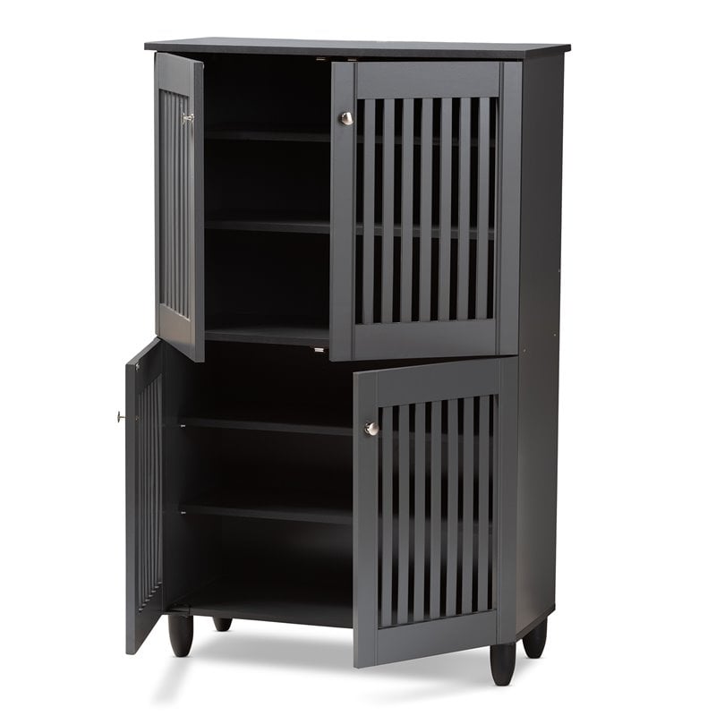 Bowery Hill 4-Door Wood Entryway Shoe Cabinet in Dark Gray