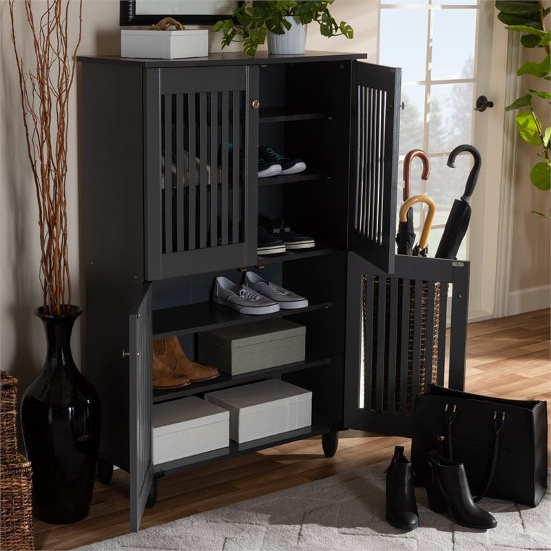 Bowery Hill 4-Door Wood Entryway Shoe Cabinet in Dark Gray