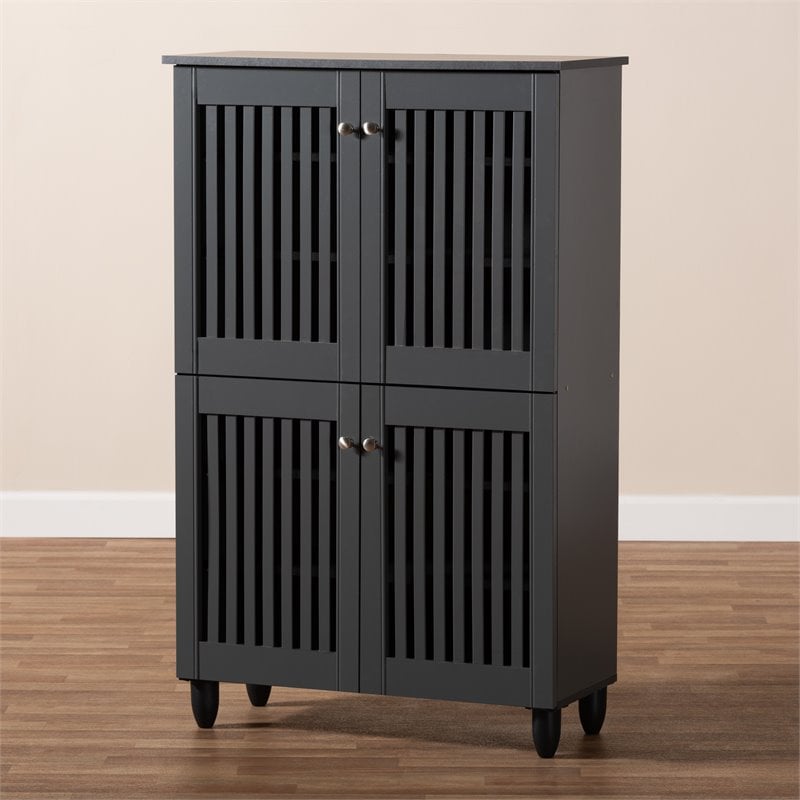 Bowery Hill 4-Door Wood Entryway Shoe Cabinet in Dark Gray
