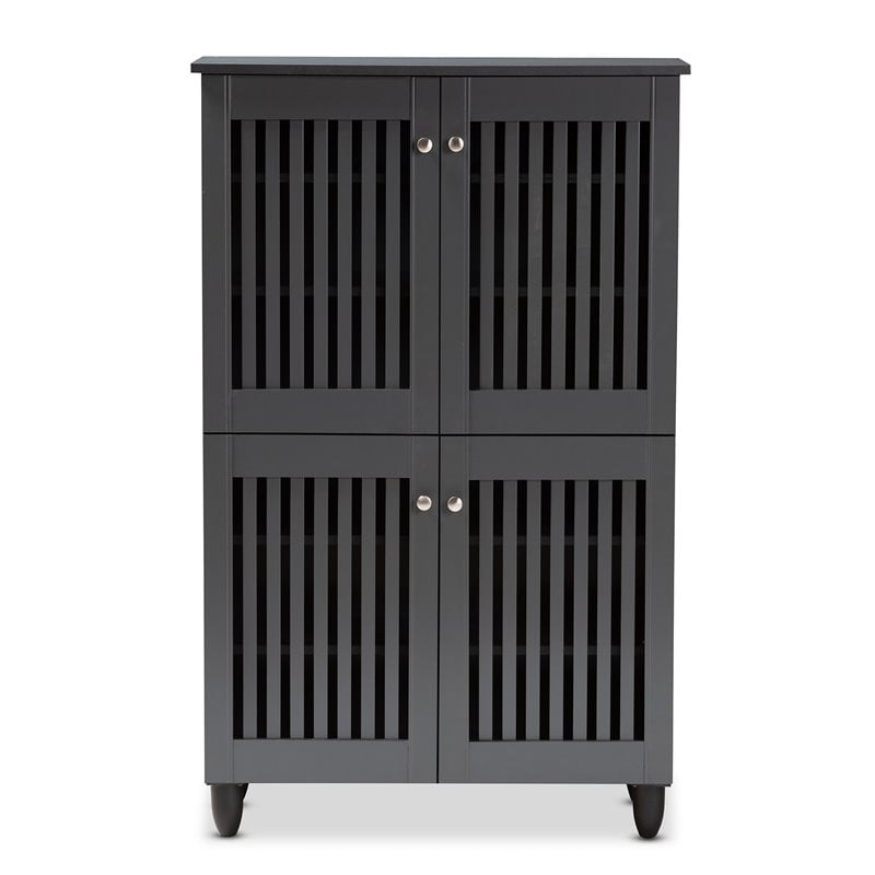 Bowery Hill 4-Door Wood Entryway Shoe Cabinet in Dark Gray