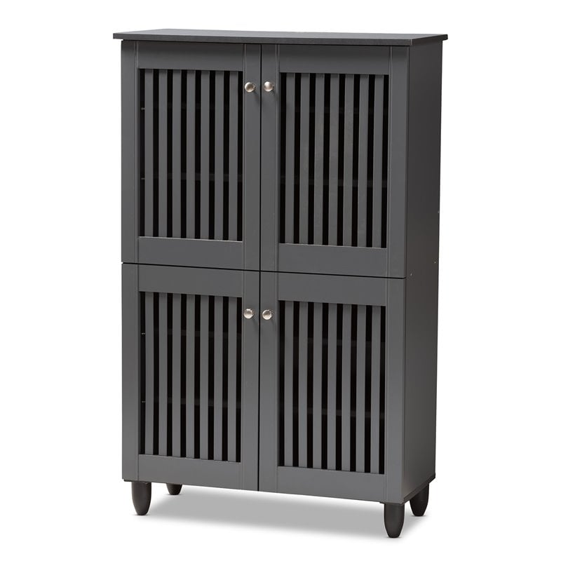 Bowery Hill 4-Door Wood Entryway Shoe Cabinet in Dark Gray