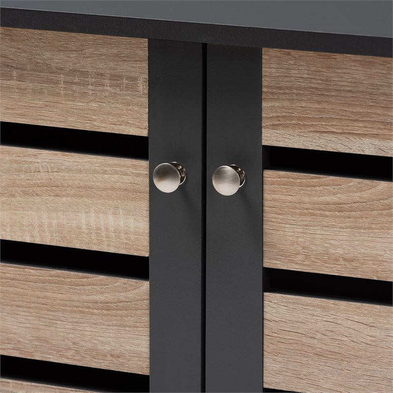 Bowery Hill Two-Tone Oak Wood 2-Door Shoe Cabinet in Dark Gray