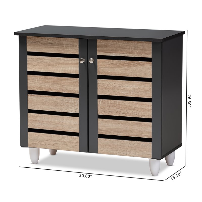 Bowery Hill Two-Tone Oak Wood 2-Door Shoe Cabinet in Dark Gray