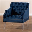 Bowery Hill Velvet Fabric Accent Chair in Navy Blue