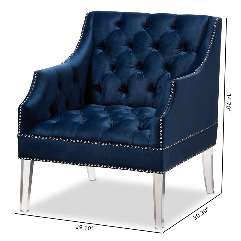 Bowery Hill Velvet Fabric Accent Chair in Navy Blue