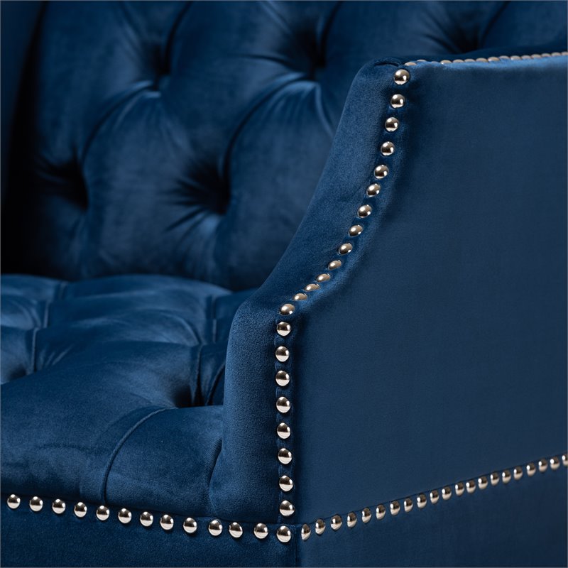 Bowery Hill Velvet Fabric Accent Chair in Navy Blue