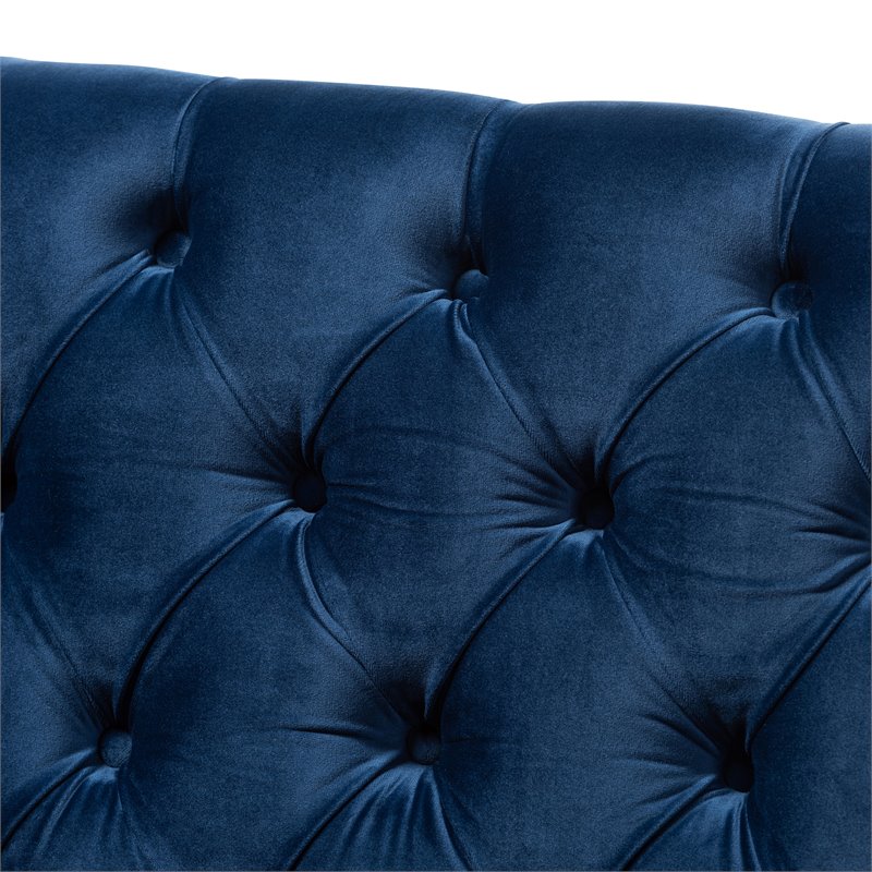 Bowery Hill Velvet Fabric Accent Chair in Navy Blue