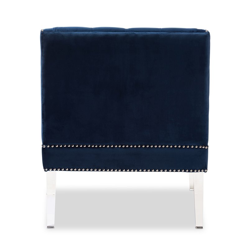 Bowery Hill Velvet Fabric Accent Chair in Navy Blue