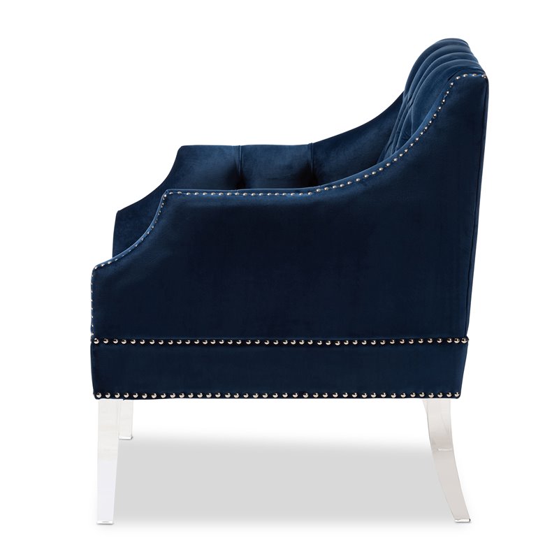 Bowery Hill Velvet Fabric Accent Chair in Navy Blue