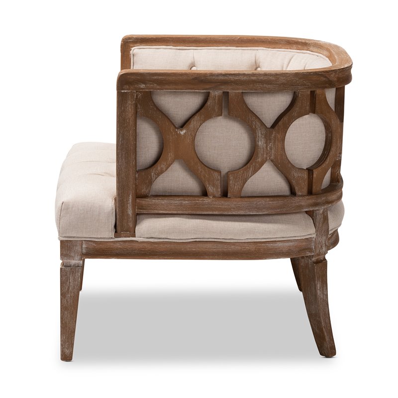 Bowery Hill Linen Upholstered Wood Accent Chair in Beige White Washed