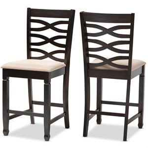 Bowery Hill 25&quotH Upholstered Wood Bar Stool in Sand and Brown Set of 2