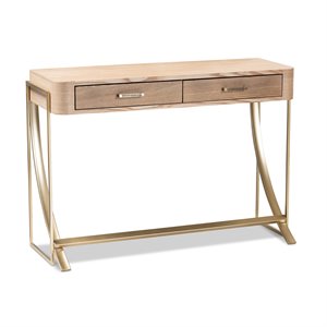 Bowery Hill Mid-Century 2-Drawer Wood Console Table in Brown and Gold