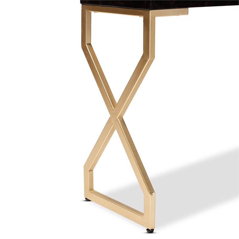 Bowery Hill Modern 2-Drawer Wood Console Table in Dark Brown and Gold