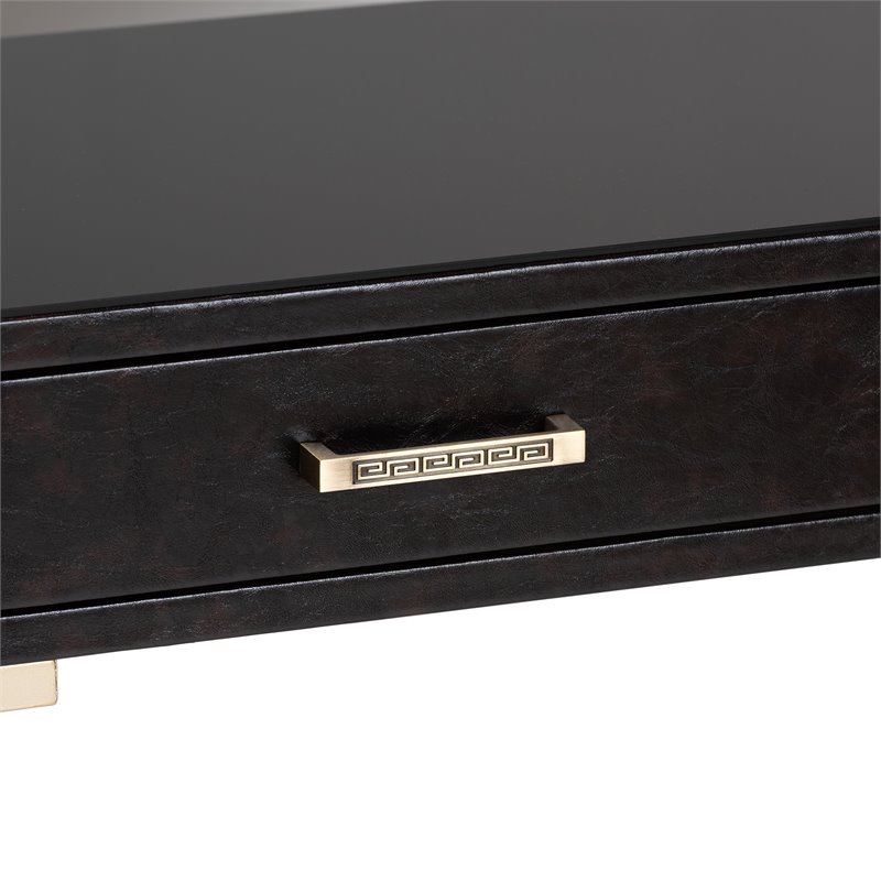 Bowery Hill Modern 2-Drawer Wood Console Table in Dark Brown and Gold