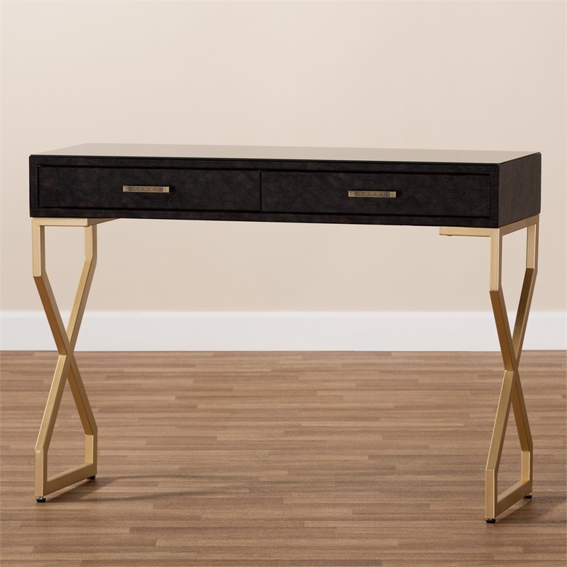 dark brown and gold desk