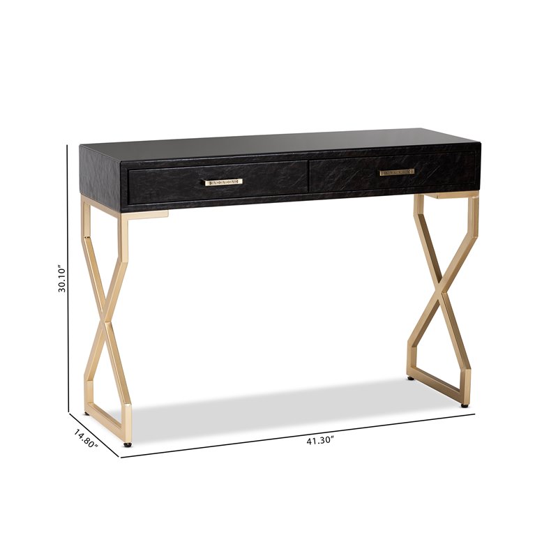 Bowery Hill Modern 2-Drawer Wood Console Table in Dark Brown and Gold