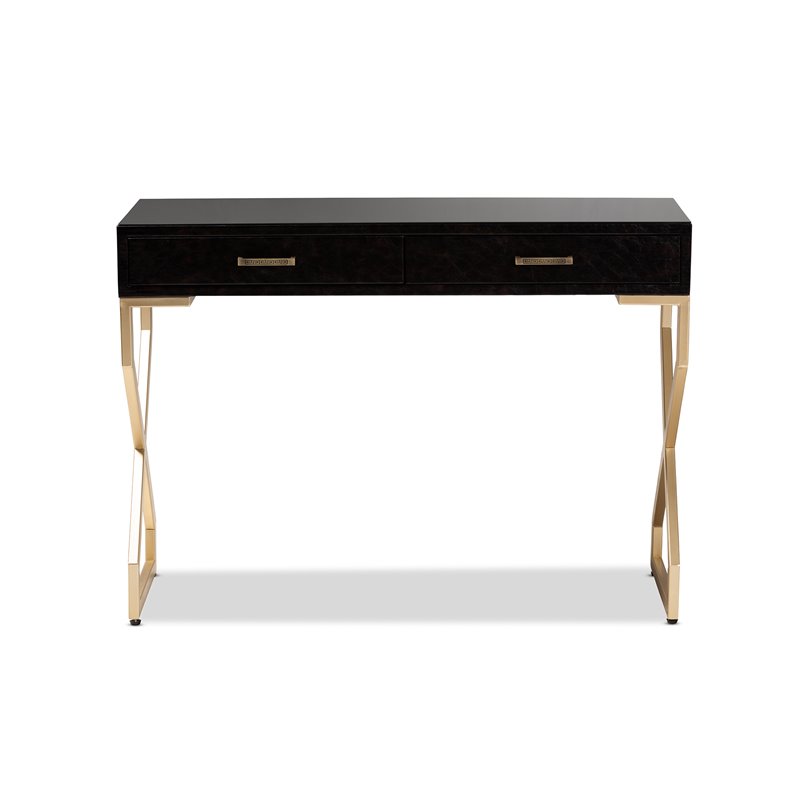 Bowery Hill Modern 2-Drawer Wood Console Table in Dark Brown and Gold