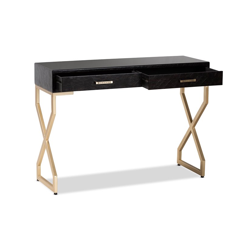 Bowery Hill Modern 2-Drawer Wood Console Table in Dark Brown and Gold