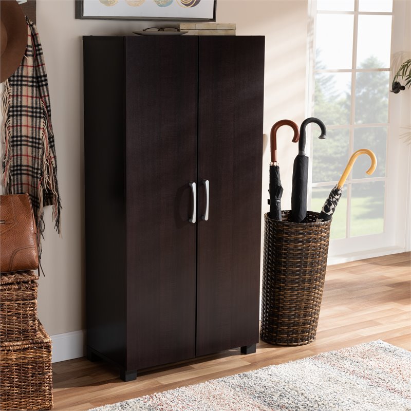 Bowery Hill 2-Door Wood Shoe Cabinet in Wenge Brown