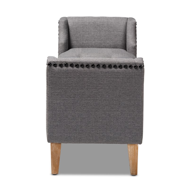 Bowery Hill Tufted Linen Fabric and Wood Bench in Gray