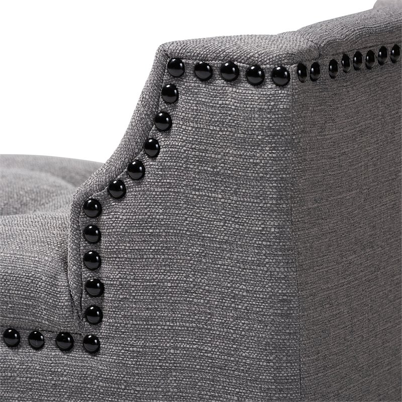 Bowery Hill Tufted Linen Fabric and Wood Bench in Gray