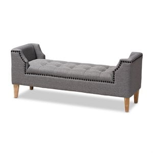 Bowery Hill Tufted Linen Fabric and Wood Bench in Gray