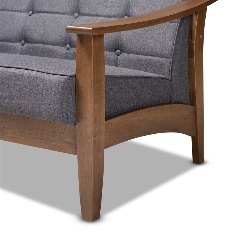 Bowery Hill Gray Fabric Walnut Wood 3-Piece Living Room Set