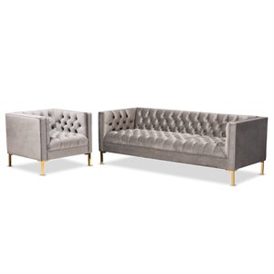Bowery Hill Gray Velvet  2-Piece Sofa and Lounge Chair Set