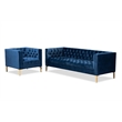 Bowery Hill Navy Velvet 2-Piece Sofa and Lounge Chair Set