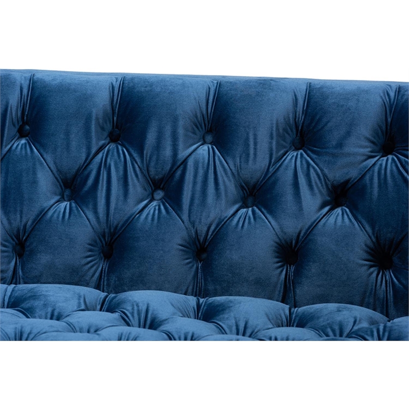 Bowery Hill Navy Velvet 2-Piece Sofa and Lounge Chair Set