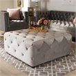 Bowery Hill Modern Tufted Velvet Coffee Table Ottoman in Slate Gray