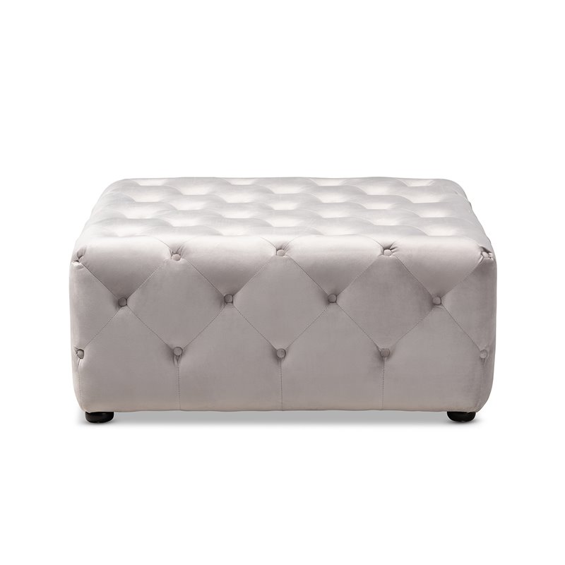 Bowery Hill Modern Tufted Velvet Coffee Table Ottoman in Slate Gray