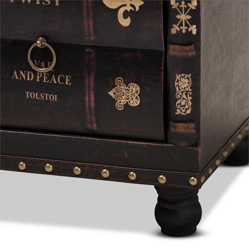 Bowery Hill Faux Leather and Wood Ottoman with Storage in Dark Brown