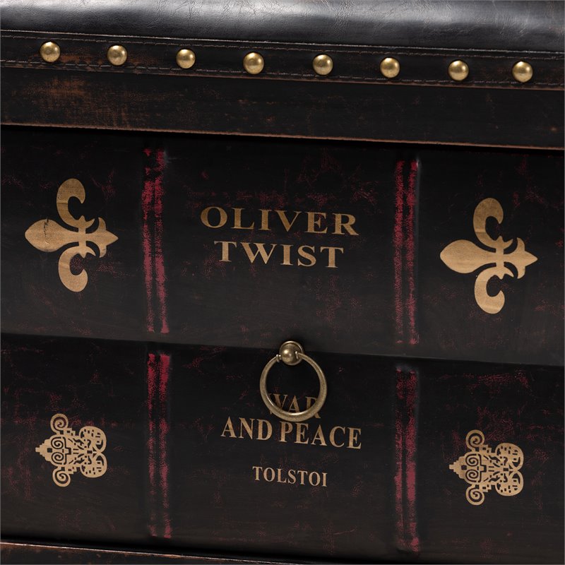 Bowery Hill Faux Leather and Wood Ottoman with Storage in Dark Brown