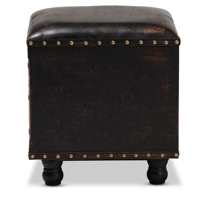 Bowery Hill Faux Leather and Wood Ottoman with Storage in Dark Brown