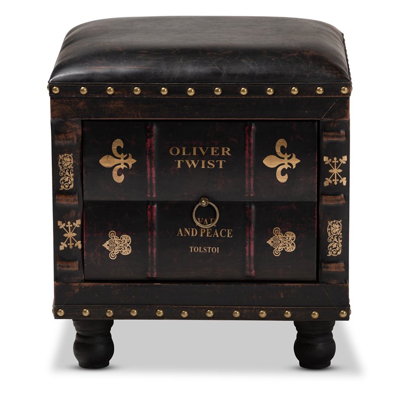 Bowery Hill Faux Leather and Wood Ottoman with Storage in Dark Brown