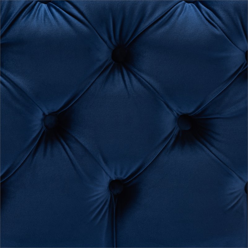 Bowery Hill Modern Tufted Velvet Ottoman in Royal Blue and Gold