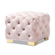 Bowery Hill Modern Tufted Velvet Ottoman in Light Pink and Gold