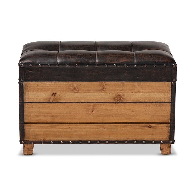 Bowery Hill Faux Leather and Wood Storage Ottoman in Brown (Set of 2)