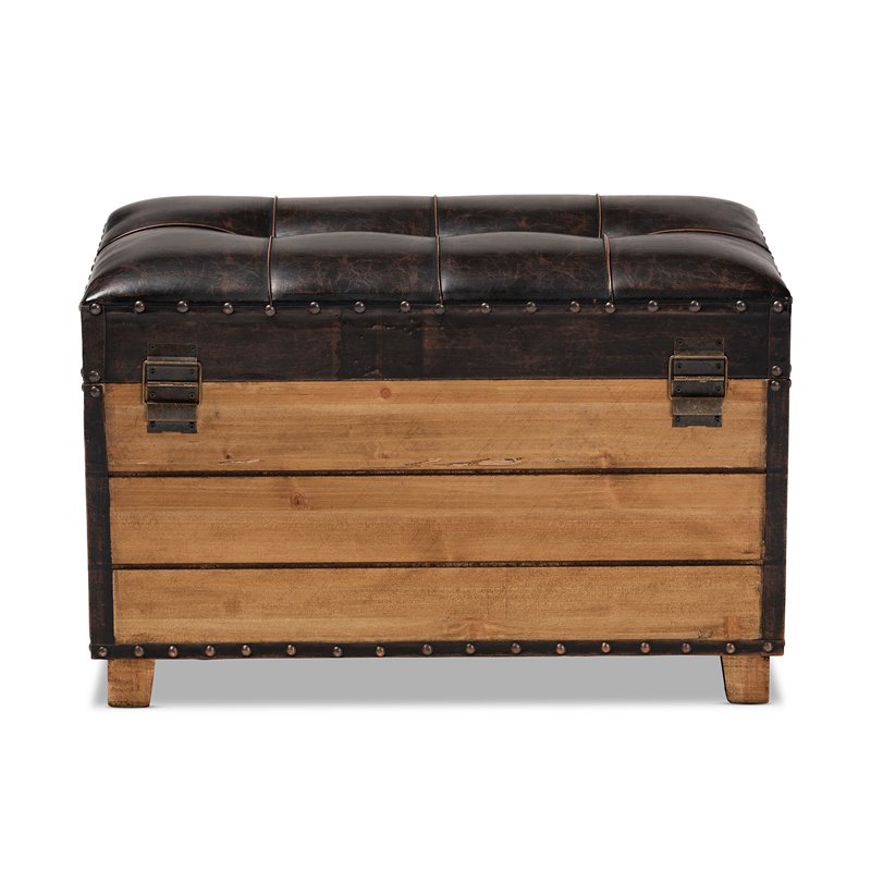 Bowery Hill Faux Leather and Wood Storage Ottoman in Brown (Set of 2)
