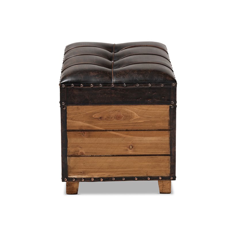 Bowery Hill Faux Leather and Wood Storage Ottoman in Brown (Set of 2)