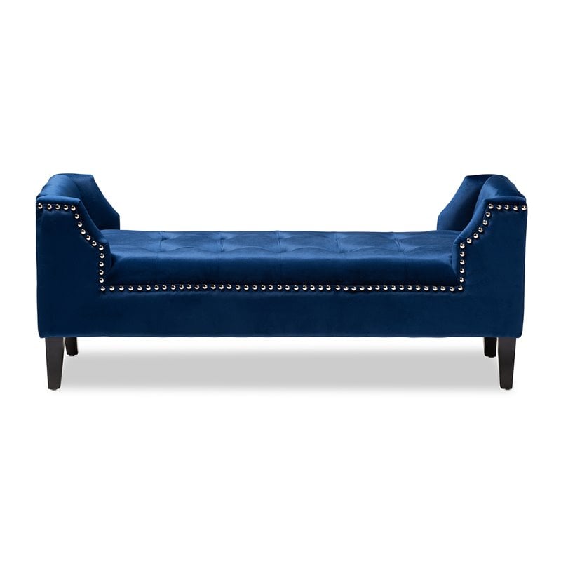 Bowery Hill Tufted Velvet and Wood Bench in Royal Blue