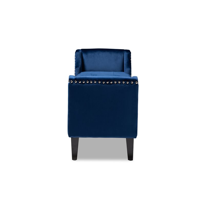 Bowery Hill Tufted Velvet and Wood Bench in Royal Blue