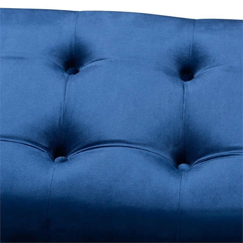 Bowery Hill Tufted Velvet and Wood Bench in Royal Blue