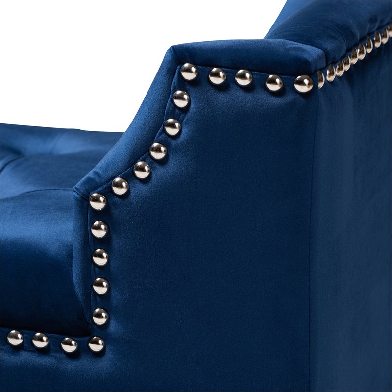 Bowery Hill Tufted Velvet and Wood Bench in Royal Blue